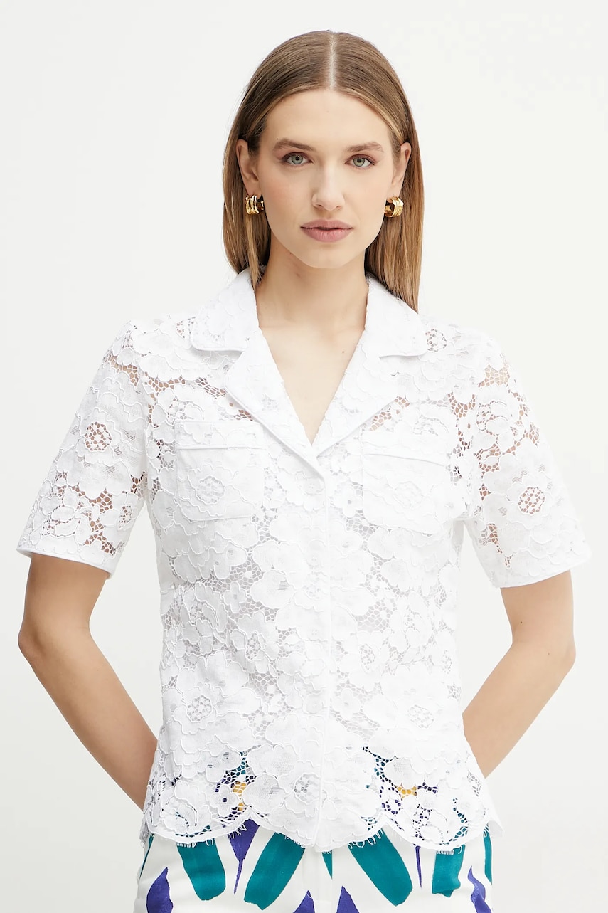 Luisa Spagnoli cămașă femei, culoarea alb, cu guler clasic, regular, 541800 Luisa Spagnoli cămașă femei, culoarea alb, cu guler clasic, regular, 541800