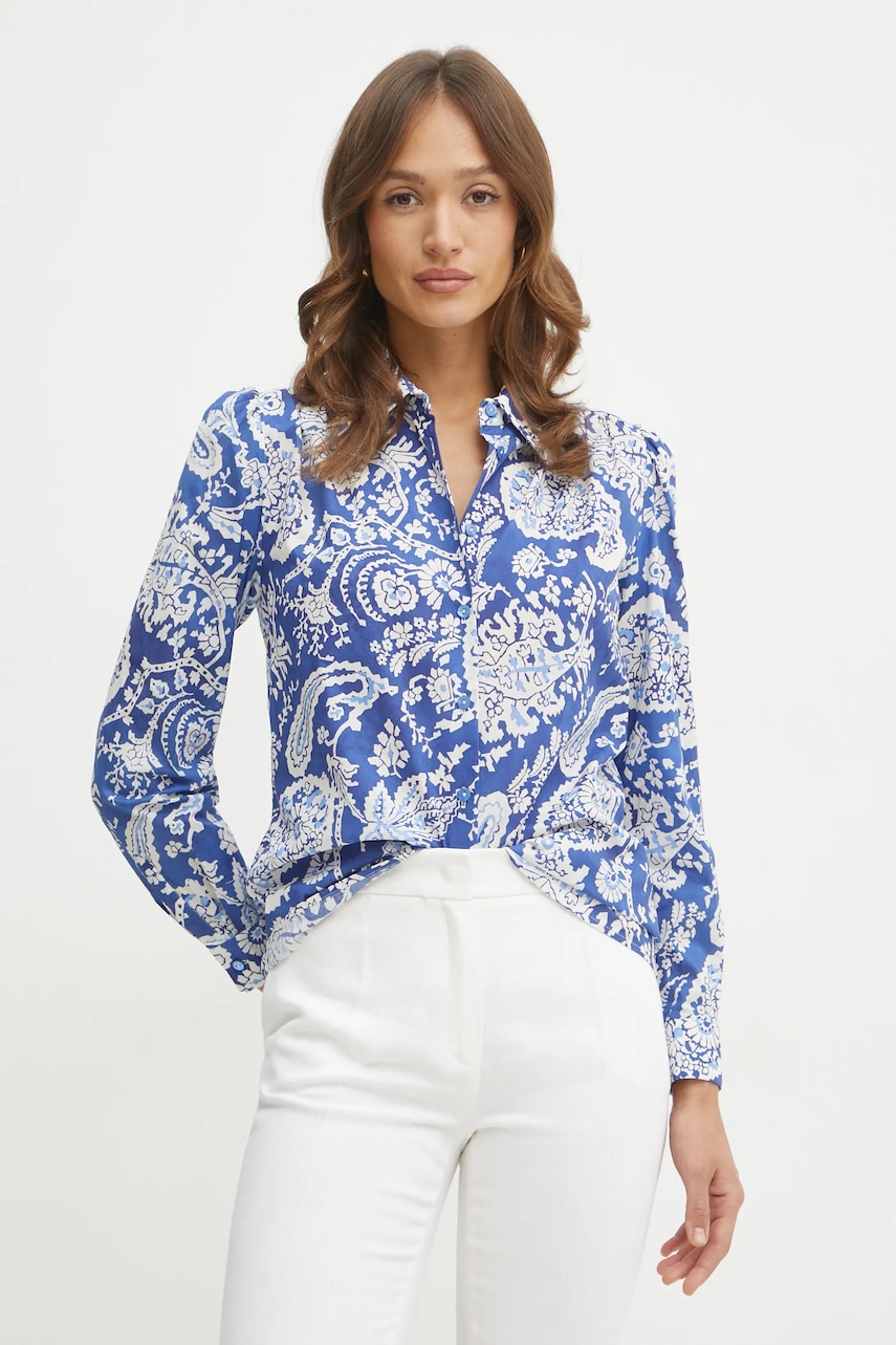 Luisa Spagnoli camasa din bumbac femei, culoarea violet, cu guler clasic, regular, 541847