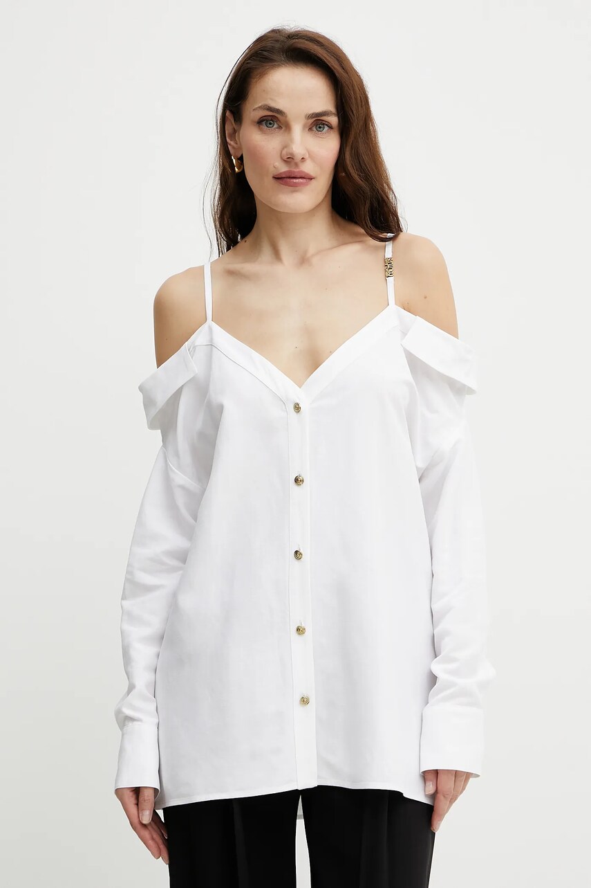 Levně Košile Versace Jeans Couture dámská, bílá barva, relaxed, s klasickým límcem, 78HAL202 N0432