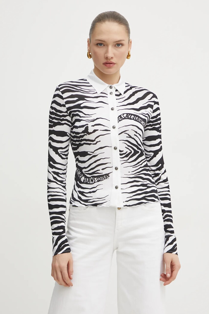 Versace Jeans Couture camasa femei, culoarea alb, cu guler clasic, regular, 78HAL2P3 JS468