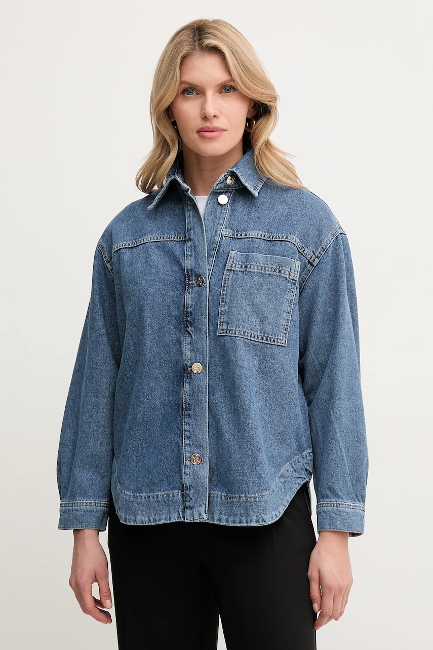 Marella cămașă jeans Emme by Marella femei, culoarea bleumarin, cu guler clasic, regular, 2515111181200 Marella cămașă jeans Emme by Marella femei, culoarea bleumarin, cu guler clasic, regular, 2515111181200