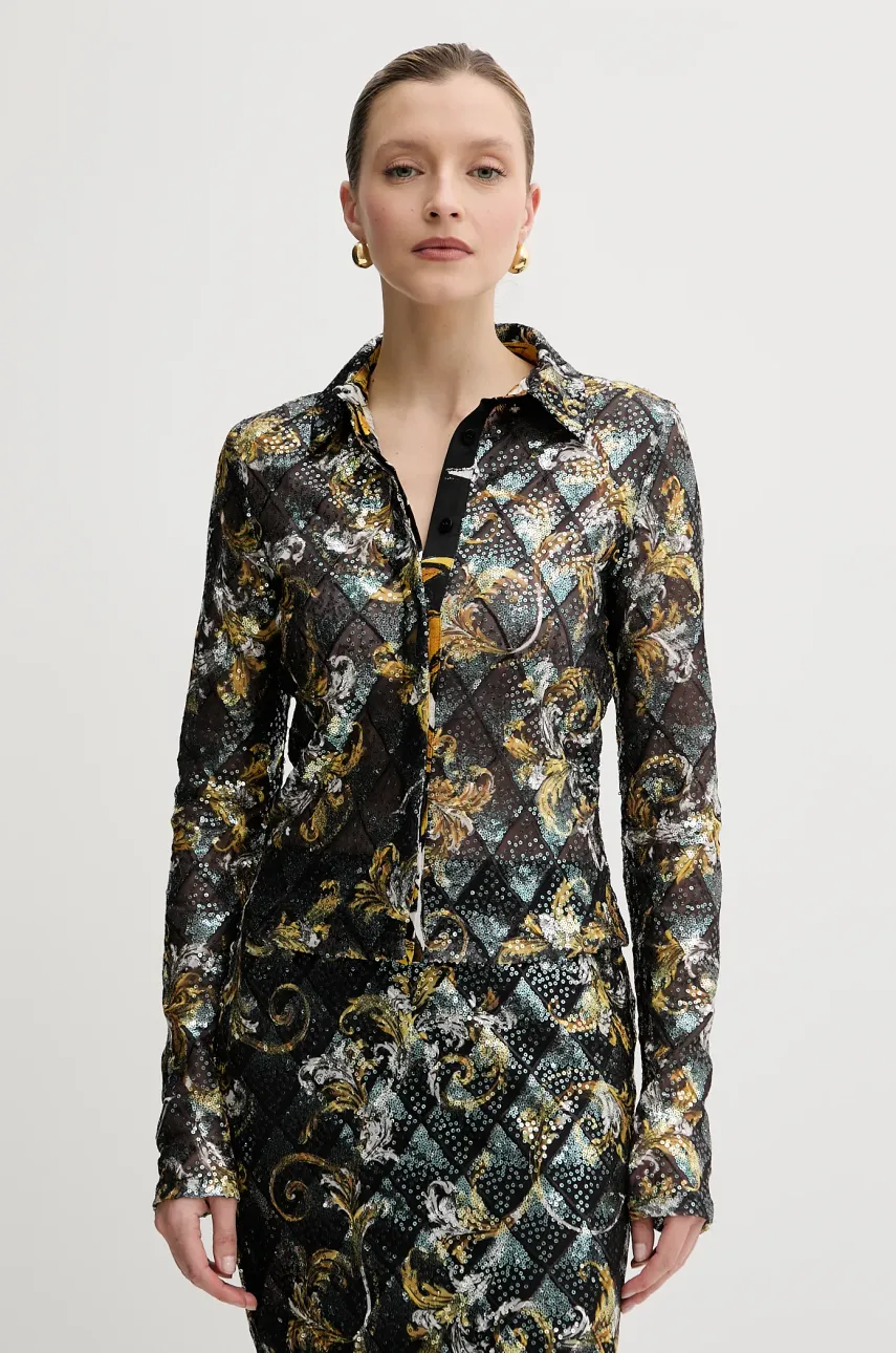 Levně Košile Versace Jeans Couture dámská, černá barva, slim, s klasickým límcem, 78HAL2B3 JS443
