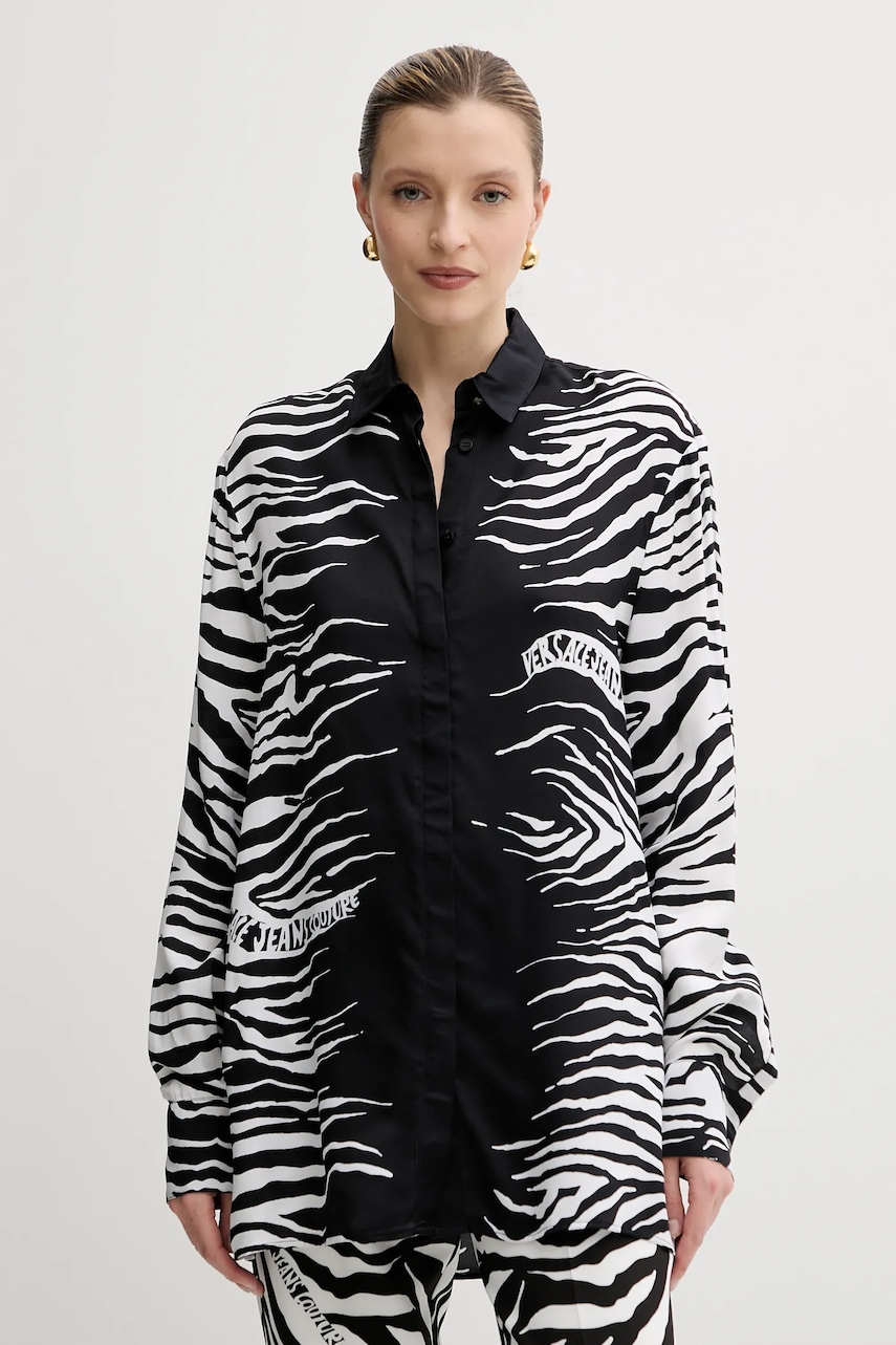 Levně Košile Versace Jeans Couture dámská, černá barva, relaxed, s klasickým límcem, 78HAL2P2 NS635