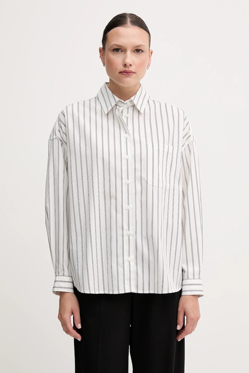 Sisley cămașă din bumbac culoarea alb, cu guler clasic, relaxed, 5LKYLQ08H Sisley cămașă din bumbac culoarea alb, cu guler clasic, relaxed, 5LKYLQ08H