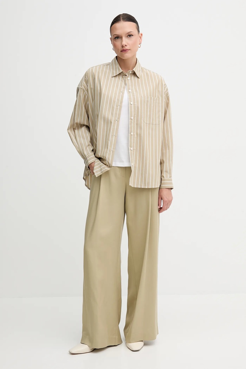 Хлопковая рубашка Sisley цвет зелёный relaxed классический воротник 5LKYLQ08H