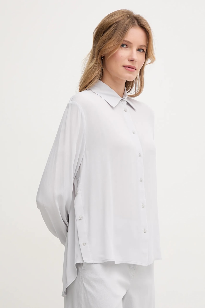 Sisley cămașă femei, culoarea gri, cu guler clasic, relaxed, 5IDTLQ08R Sisley cămașă femei, culoarea gri, cu guler clasic, relaxed, 5IDTLQ08R