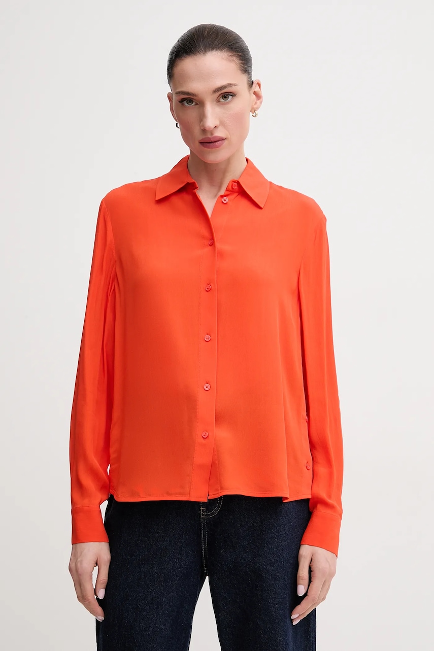 Sisley cămașă femei, culoarea rosu, cu guler clasic, relaxed, 5IDTLQ08R