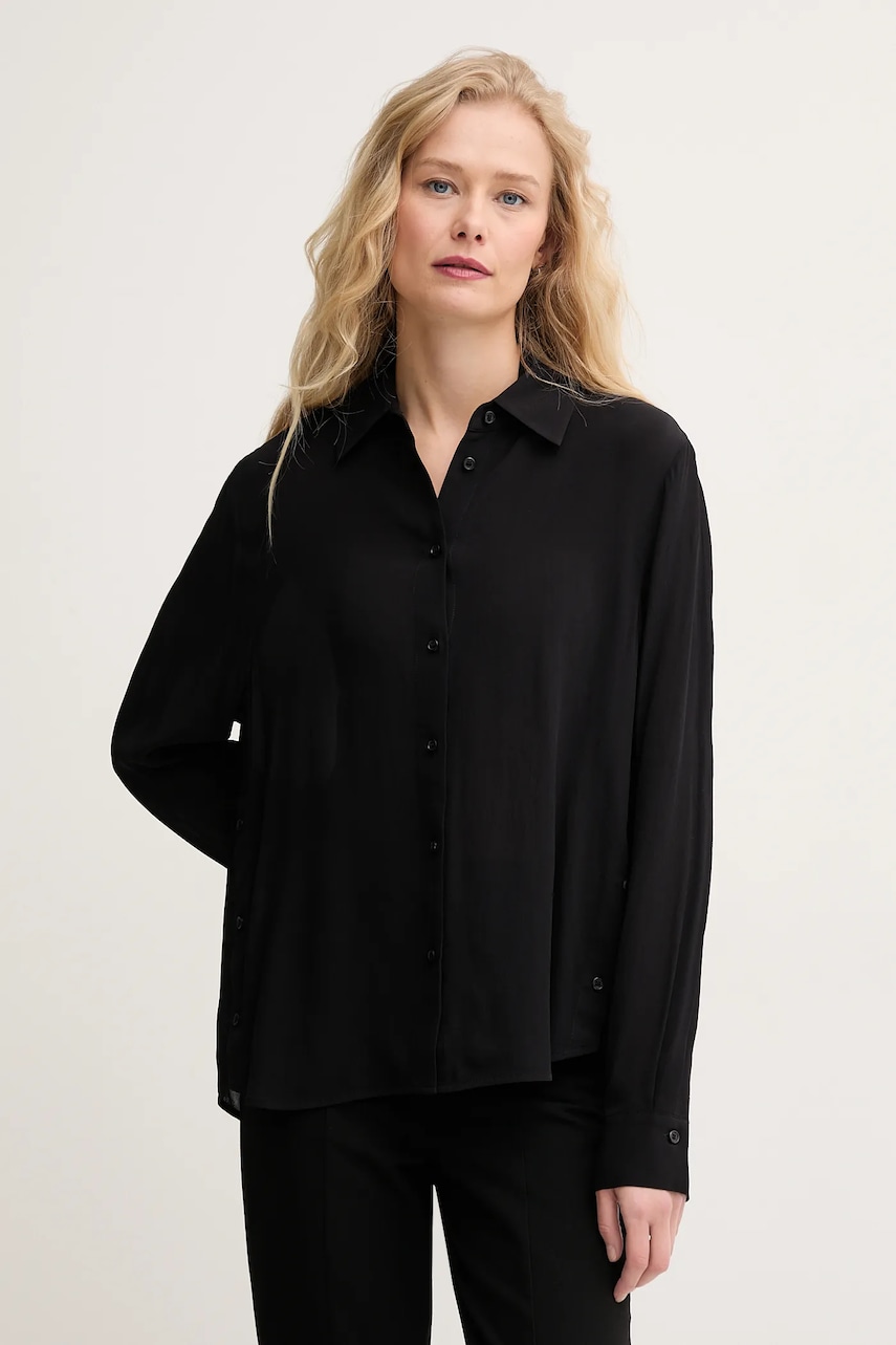 Sisley cămașă femei, culoarea negru, cu guler clasic, relaxed, 5IDTLQ08R Sisley cămașă femei, culoarea negru, cu guler clasic, relaxed, 5IDTLQ08R