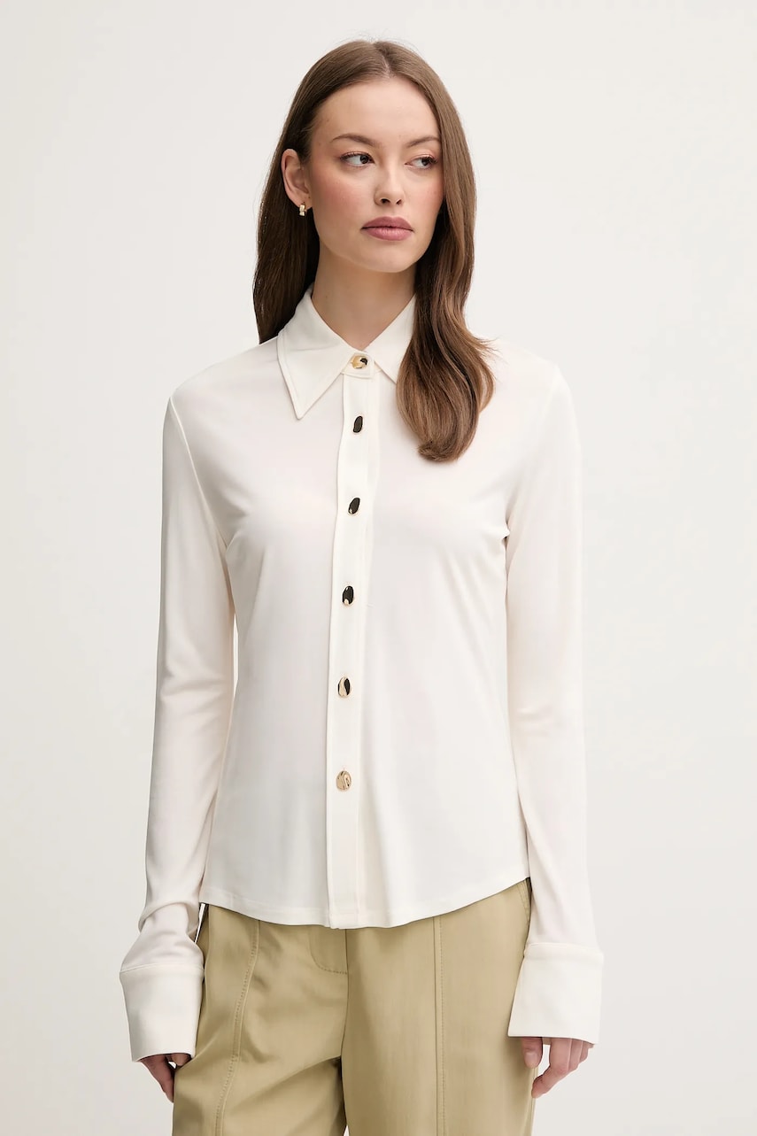 Sisley cămașă culoarea bej, cu guler clasic, regular, 5FNTLQ08K Sisley cămașă culoarea bej, cu guler clasic, regular, 5FNTLQ08K