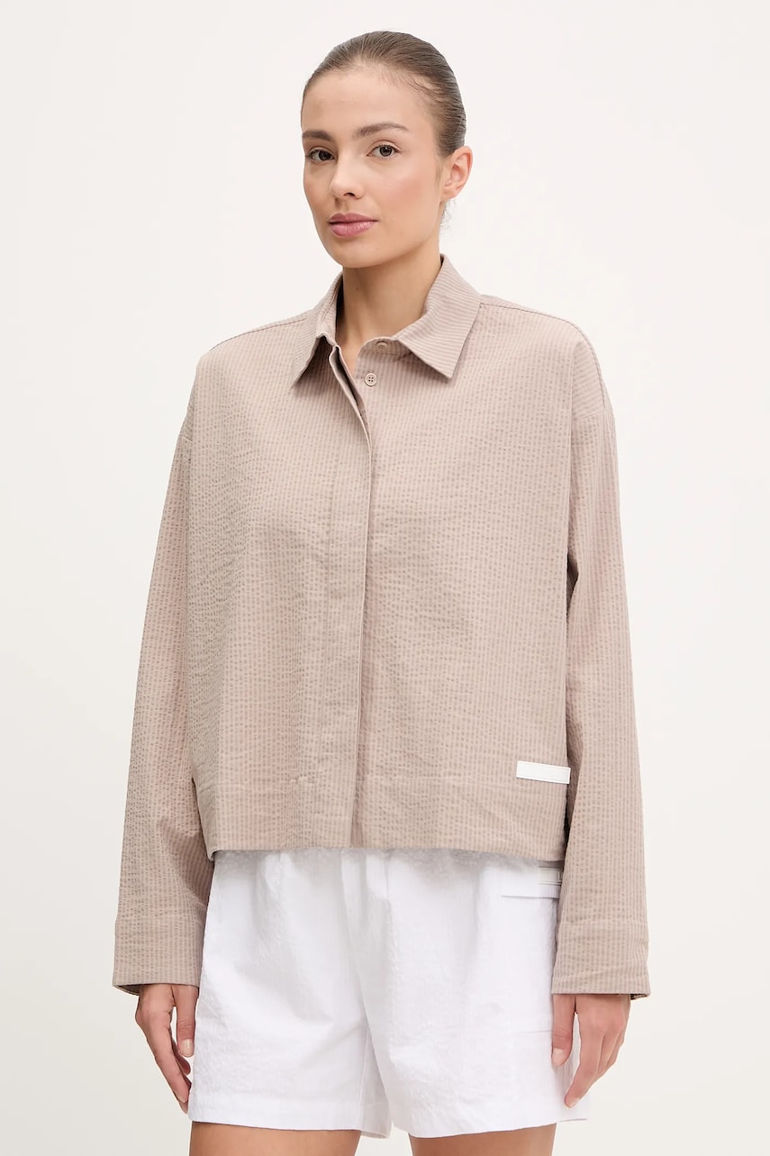 Levně Košile EA7 Emporio Armani dámská, béžová barva, relaxed, s klasickým límcem, AF12506.7W000162