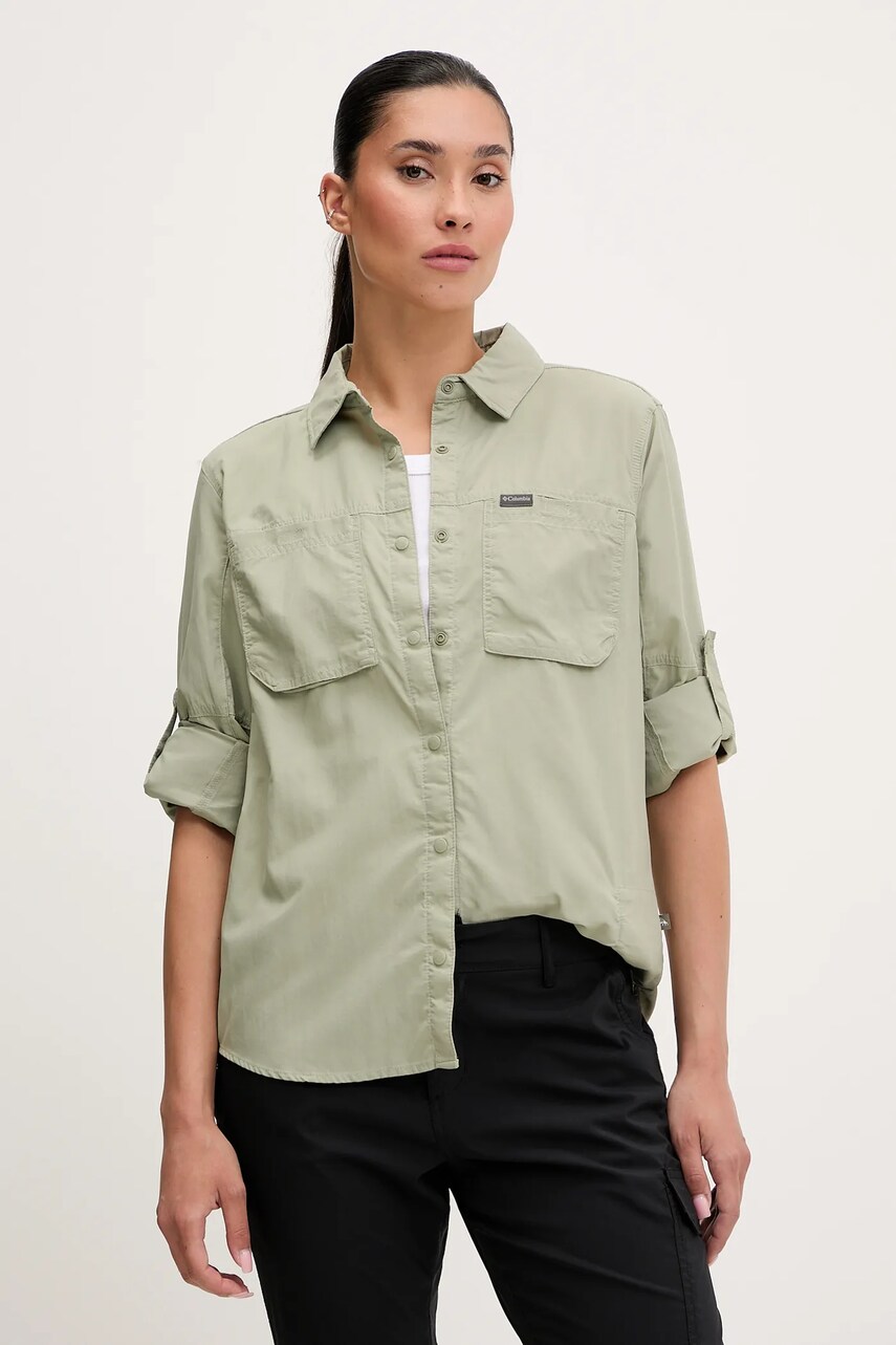Columbia cămașă Skien Valley culoarea verde, cu guler clasic, regular, 2119283