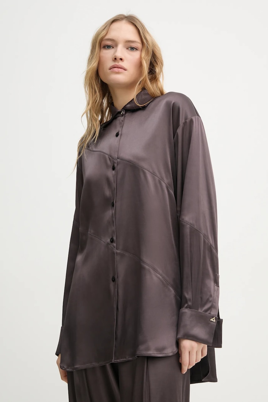 AERON camasa ABIGAIL femei, culoarea maro, cu guler clasic, relaxed, SH187558 AERON camasa ABIGAIL femei, culoarea maro, cu guler clasic, relaxed, SH187558