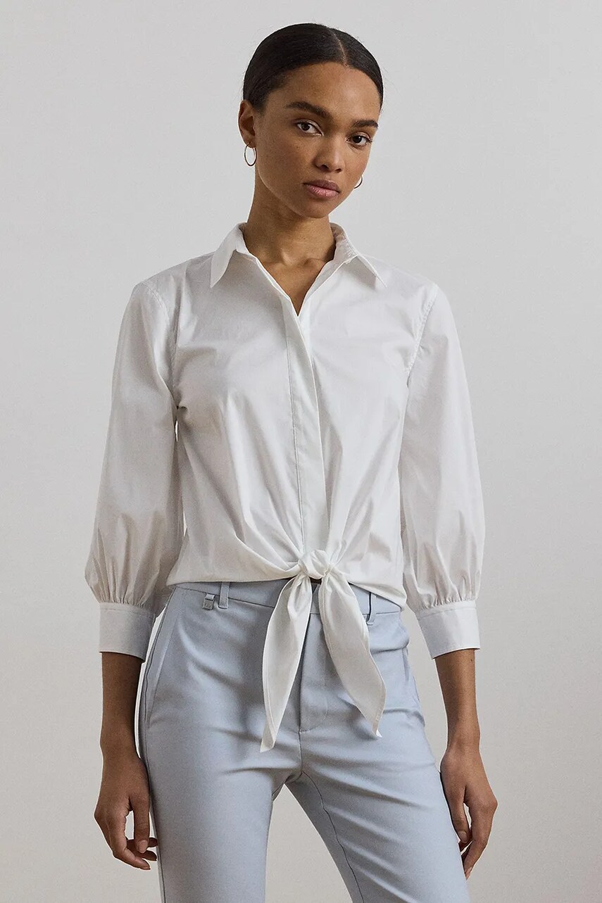 Levně Košile Lauren Ralph Lauren dámská, bílá barva, relaxed, s klasickým límcem, 200963800