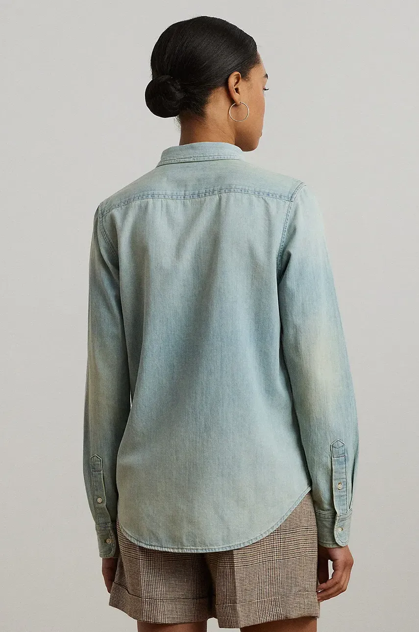Хлопковая джинсовая рубашка Lauren Ralph Lauren женская regular классический воротник 200963850 Хлопковая джинсовая рубашка Lauren Ralph Lauren женская regular классический воротник 200963850