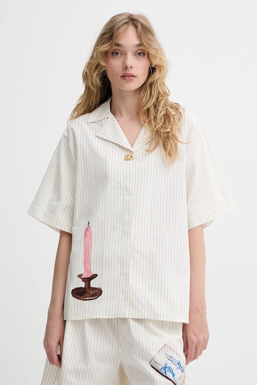 Stine Goya cămașă din bumbac culoarea bej, cu guler clasic, relaxed, SG-SS25-S016-2339 Stine Goya cămașă din bumbac culoarea bej, cu guler clasic, relaxed, SG-SS25-S016-2339