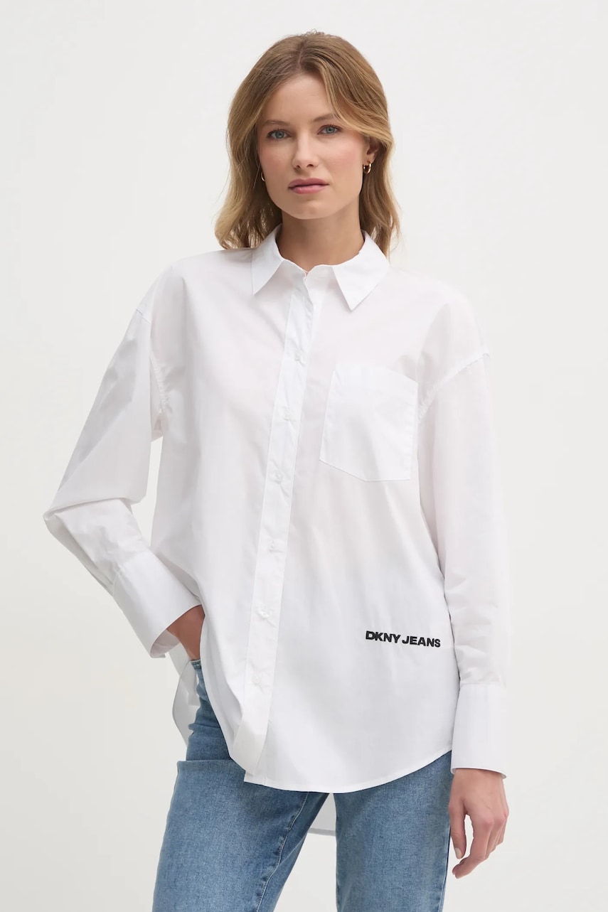 Dkny camasa femei, culoarea alb, cu guler clasic, relaxed, DJ4W2094 Dkny camasa femei, culoarea alb, cu guler clasic, relaxed, DJ4W2094