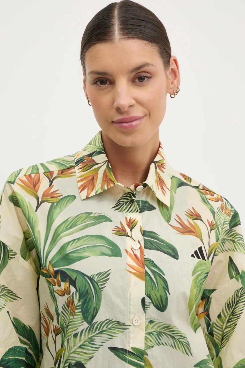 Πουκάμισο adidas x Farm Rio χρώμα: μπεζ, JD6280 φωτογραφία