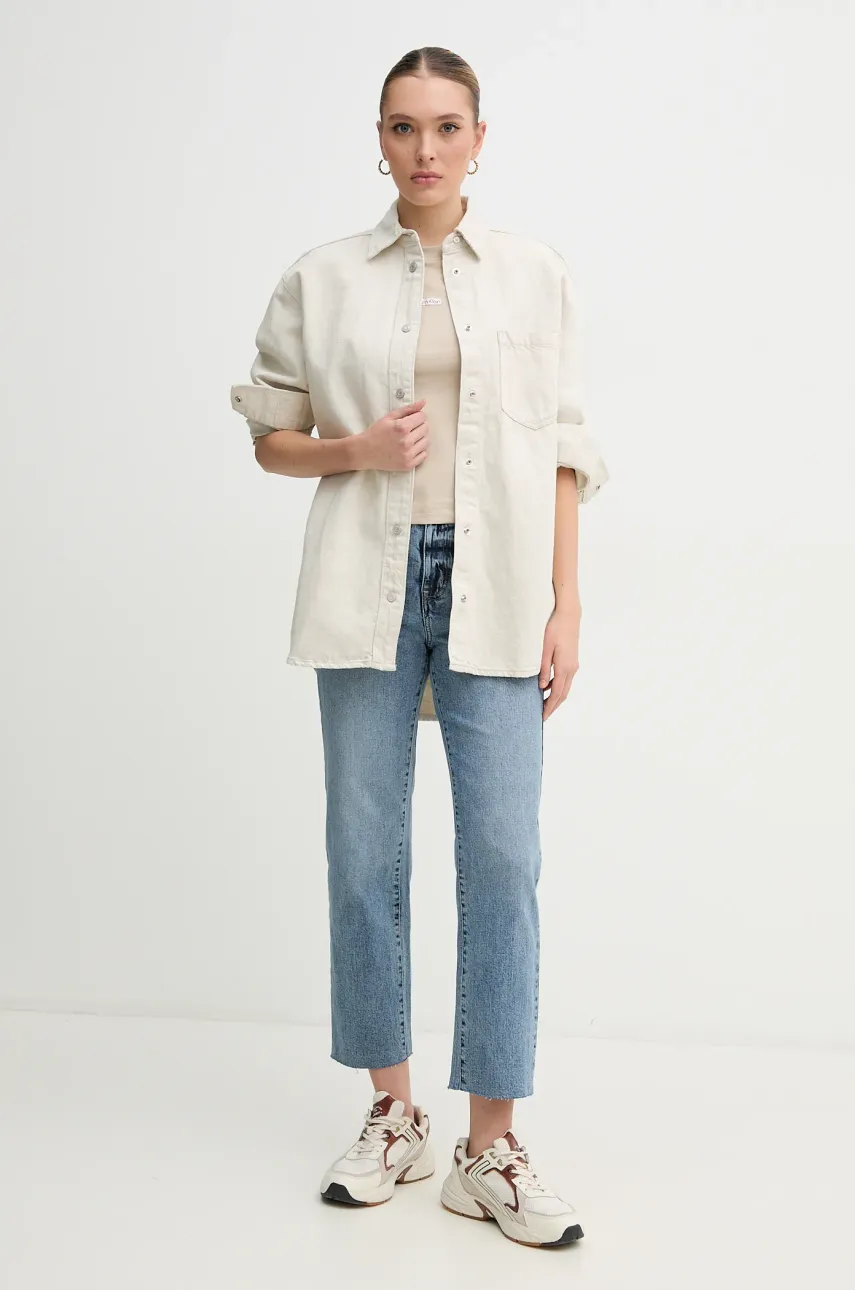 Джинсовая рубашка Pepe Jeans OVERSHIRT женская цвет бежевый relaxed классический воротник PL304963TC9 Джинсовая рубашка Pepe Jeans OVERSHIRT женская цвет бежевый relaxed классический воротник PL304963TC9