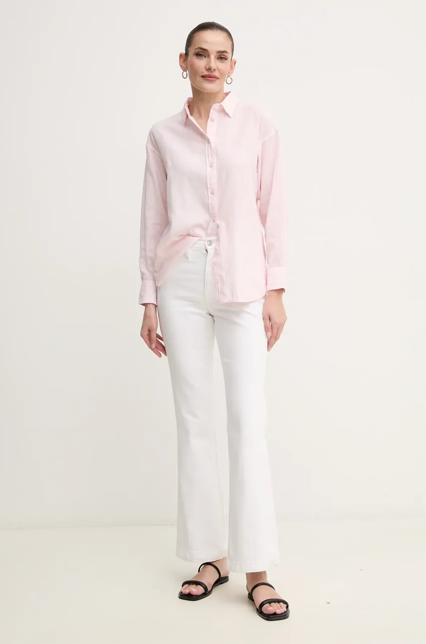 Льняная рубашка Pepe Jeans CHIPPER женская цвет розовый relaxed классический воротник PL304993 Льняная рубашка Pepe Jeans CHIPPER женская цвет розовый relaxed классический воротник PL304993