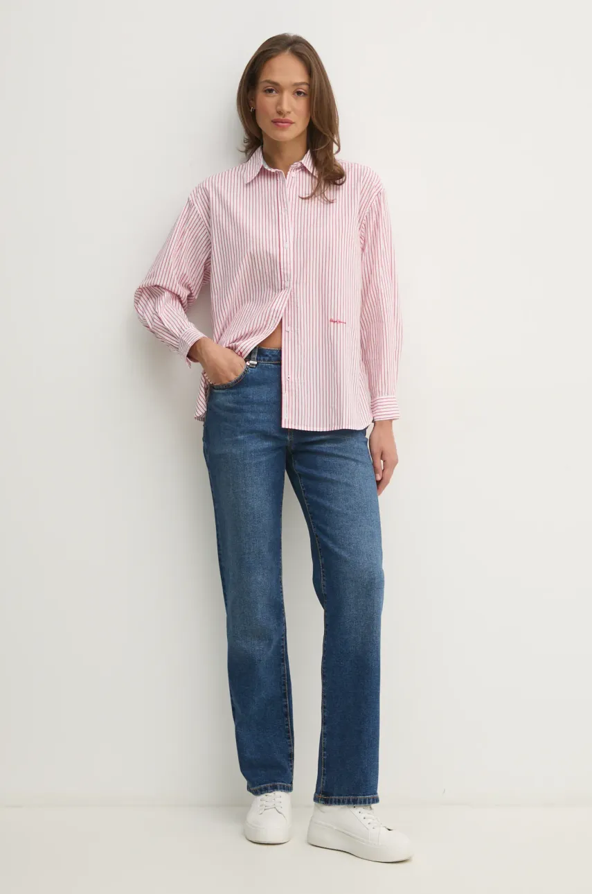 Хлопковая рубашка Pepe Jeans CLEM женская цвет красный relaxed классический воротник PL305001 Хлопковая рубашка Pepe Jeans CLEM женская цвет красный relaxed классический воротник PL305001