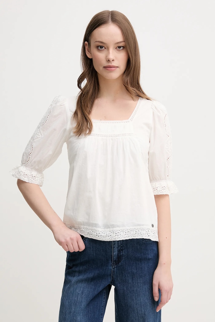 Pepe Jeans bluza din bumbac EVERLY femei, culoarea bej, neted, PL305016 Pepe Jeans bluza din bumbac EVERLY femei, culoarea bej, neted, PL305016