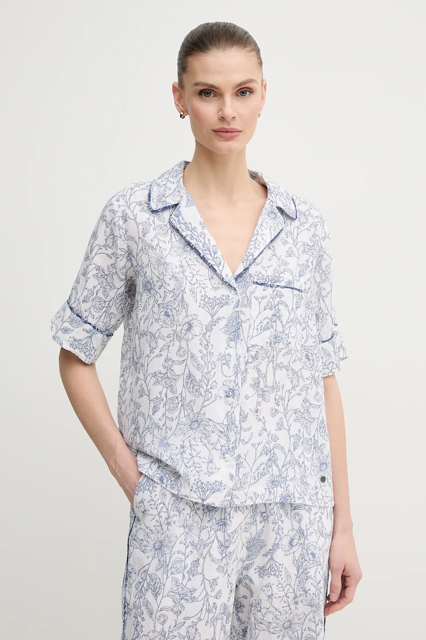 Pepe Jeans camasa de in DORIS femei, culoarea alb, cu guler clasic, regular, PL305025