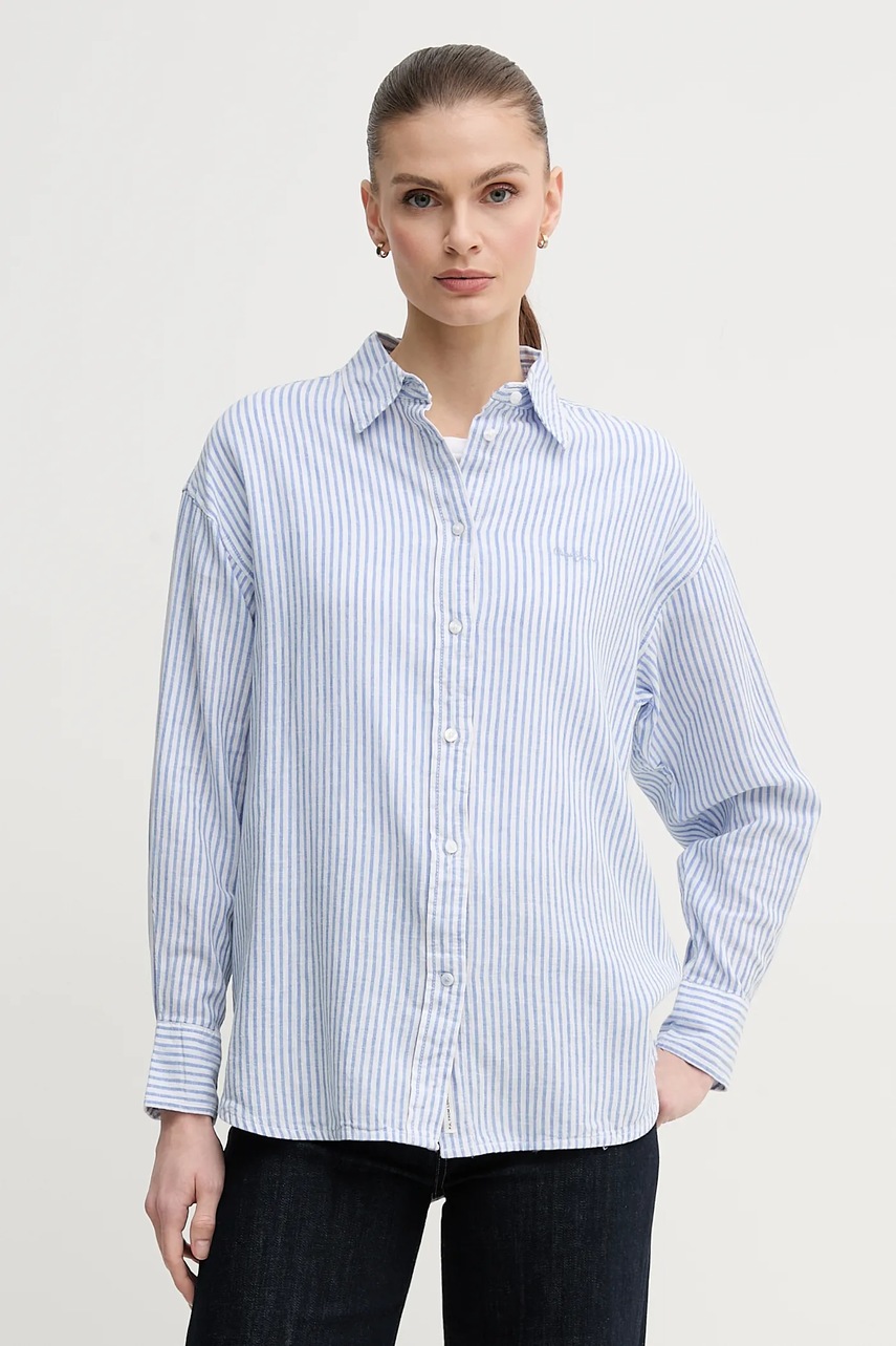 Πουκάμισο από λινό Pepe Jeans DREAM χρώμα: μπλε, PL305033 φωτογραφία