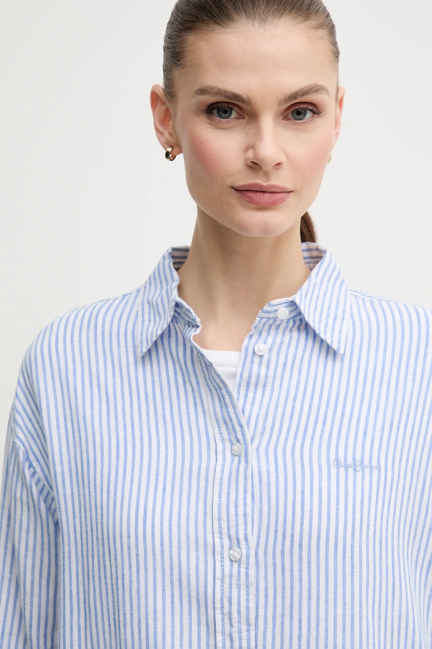Πουκάμισο από λινό Pepe Jeans DREAM χρώμα: μπλε, PL305033 φωτογραφία