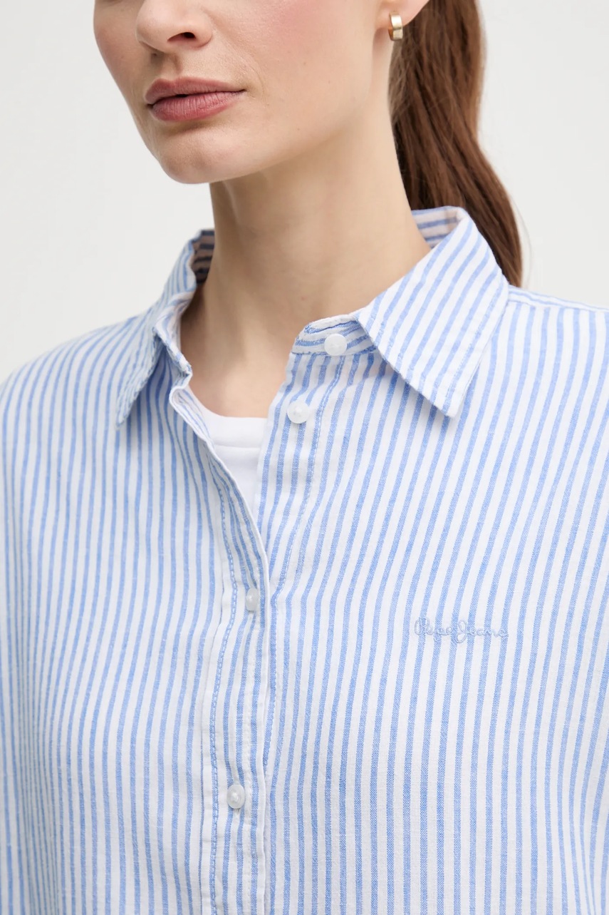 Πουκάμισο από λινό Pepe Jeans DREAM χρώμα: μπλε, PL305033 φωτογραφία