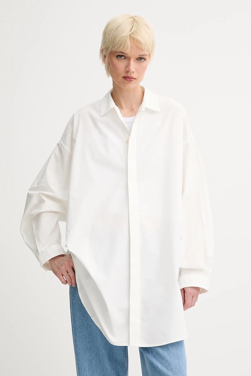 Sunnei cămașă din bumbac culoarea alb, cu guler clasic, relaxed, PRTWXSHR013