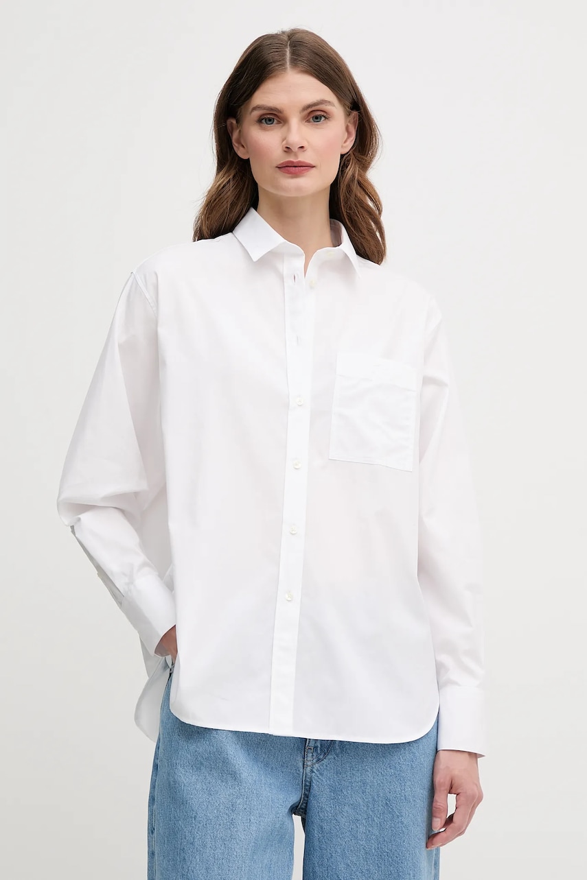 Lacoste camasa din bumbac femei, culoarea verde, cu guler clasic, relaxed, CF0215