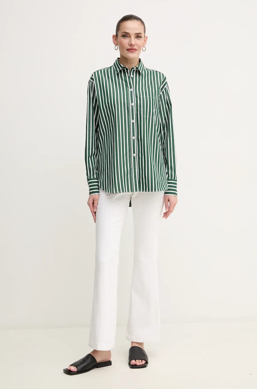 Хлопковая рубашка Lacoste женская цвет зелёный relaxed классический воротник CF0215 Хлопковая рубашка Lacoste женская цвет зелёный relaxed классический воротник CF0215