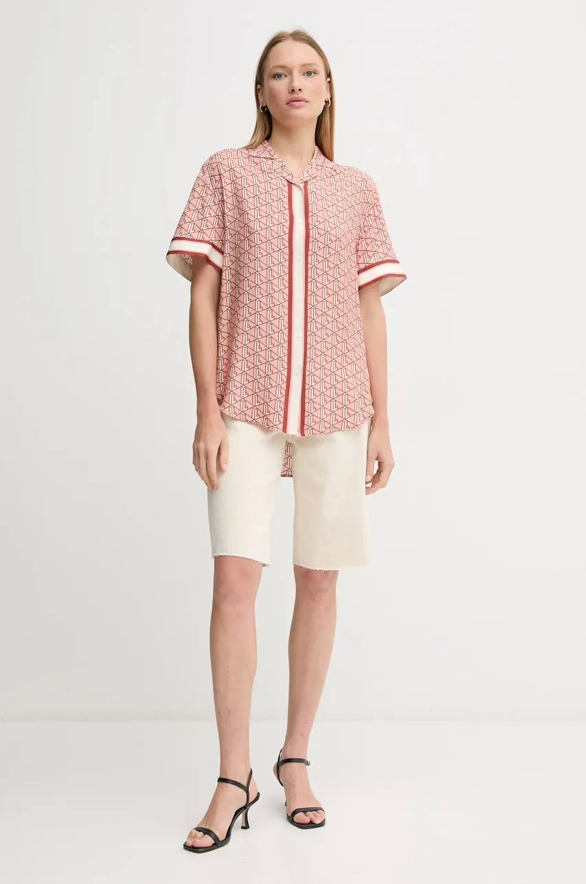 Рубашка Lacoste женская цвет розовый relaxed классический воротник CF0495 Рубашка Lacoste женская цвет розовый relaxed классический воротник CF0495