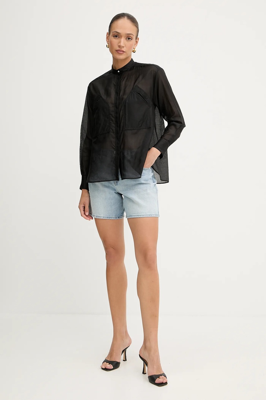 Рубашка с примесью шёлка Pinko цвет чёрный relaxed 105248 A2M7