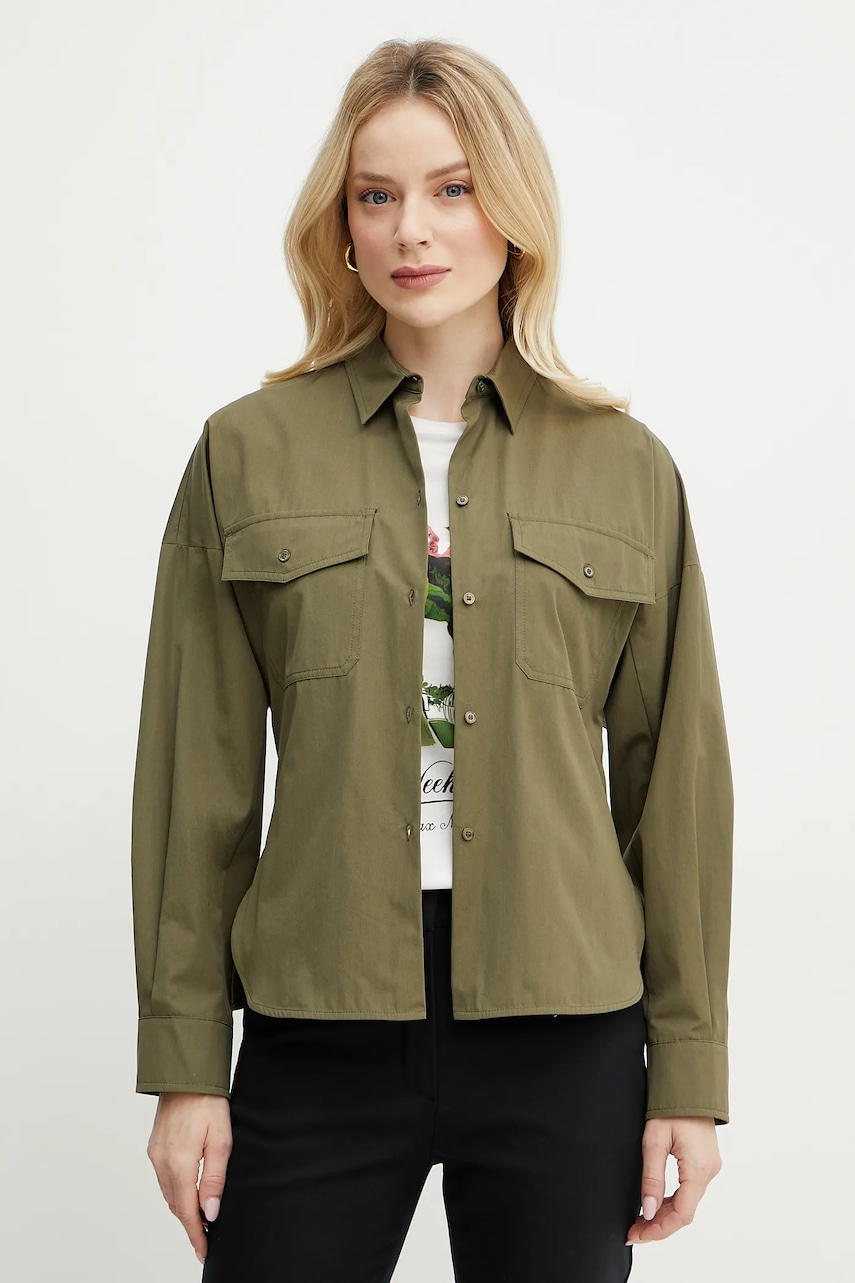 Weekend Max Mara camasa din bumbac femei, culoarea verde, cu guler clasic, regular, 2515111021600