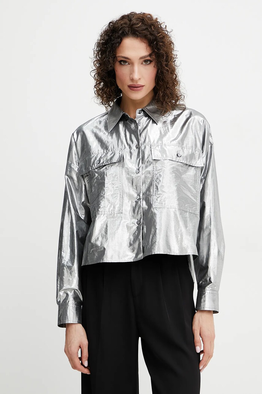 Weekend Max Mara cămașă femei, culoarea argintiu, cu guler clasic, relaxed, 2515111061600