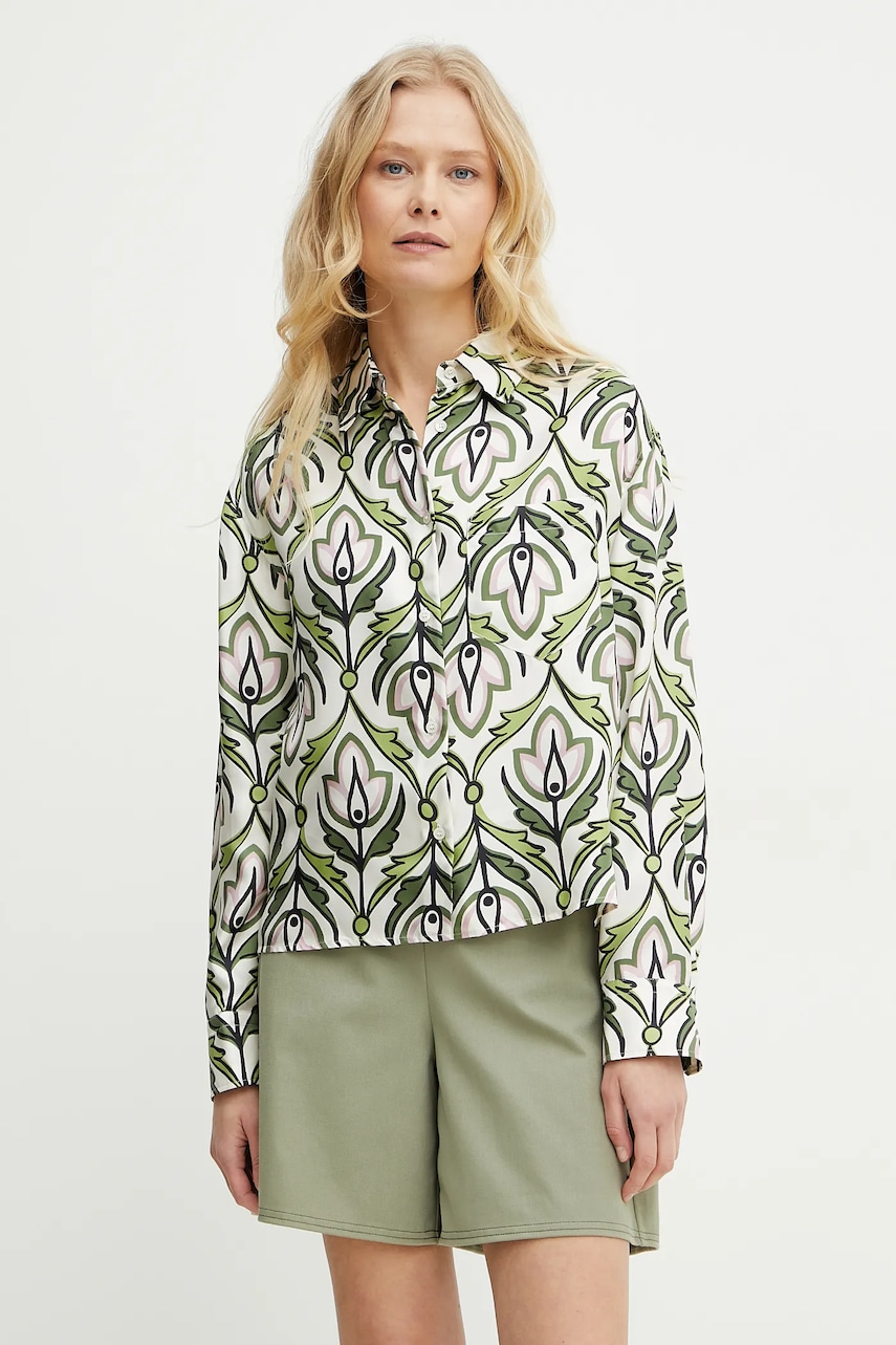 Weekend Max Mara camasa de matase femei, culoarea verde, cu guler clasic, regular, 2515111131600 Weekend Max Mara camasa de matase femei, culoarea verde, cu guler clasic, regular, 2515111131600