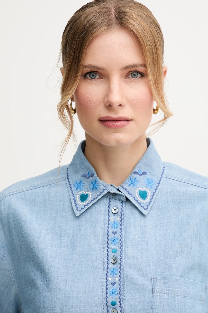 Βαμβακερό πουκάμισο Weekend Max Mara χρώμα: μπλε, 2515111141600 φωτογραφία