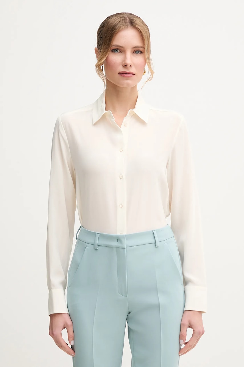 Weekend Max Mara camasa de matase femei, culoarea bej, cu guler clasic, relaxed, 2515111161600 Weekend Max Mara camasa de matase femei, culoarea bej, cu guler clasic, relaxed, 2515111161600