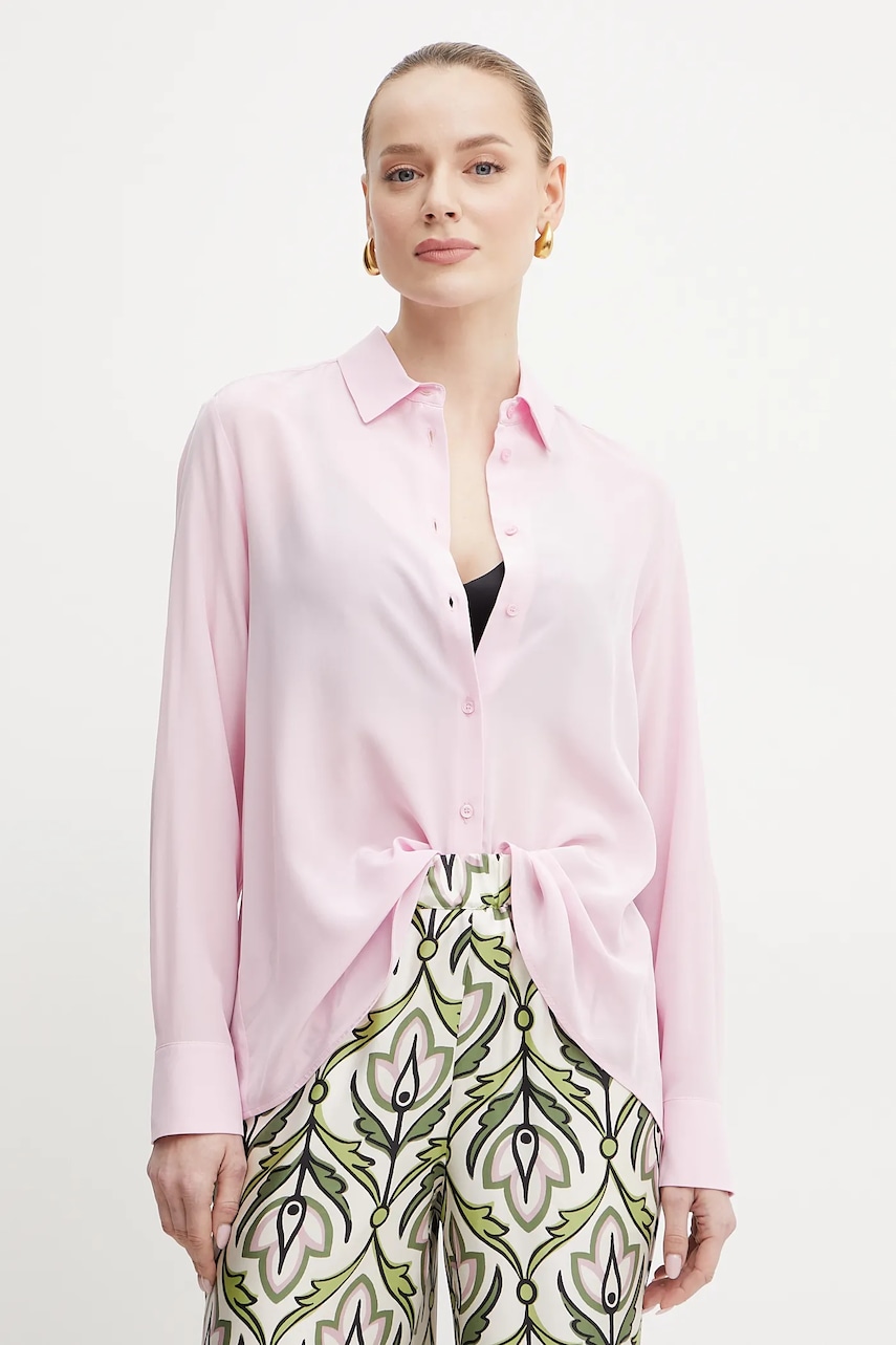 Weekend Max Mara camasa de matase femei, culoarea roz, cu guler clasic, relaxed, 2515111161600 Weekend Max Mara camasa de matase femei, culoarea roz, cu guler clasic, relaxed, 2515111161600