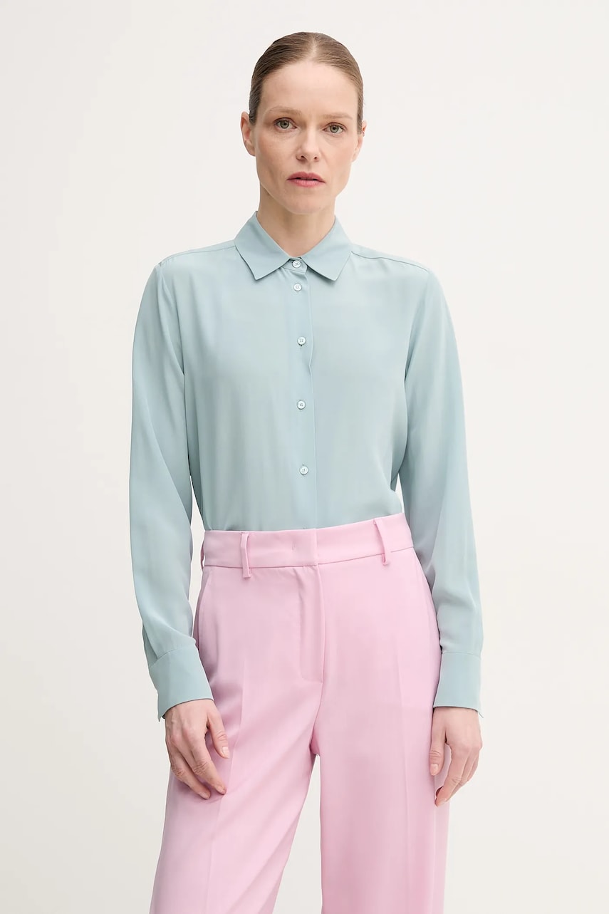 Weekend Max Mara camasa de matase femei, culoarea turcoaz, cu guler clasic, relaxed, 2515111161600 Weekend Max Mara camasa de matase femei, culoarea turcoaz, cu guler clasic, relaxed, 2515111161600