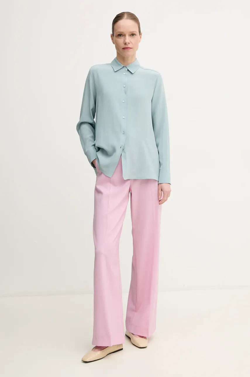Шелковая рубашка Weekend Max Mara женская цвет бирюзовый relaxed классический воротник 2515111161600 Шелковая рубашка Weekend Max Mara женская цвет бирюзовый relaxed классический воротник 2515111161600