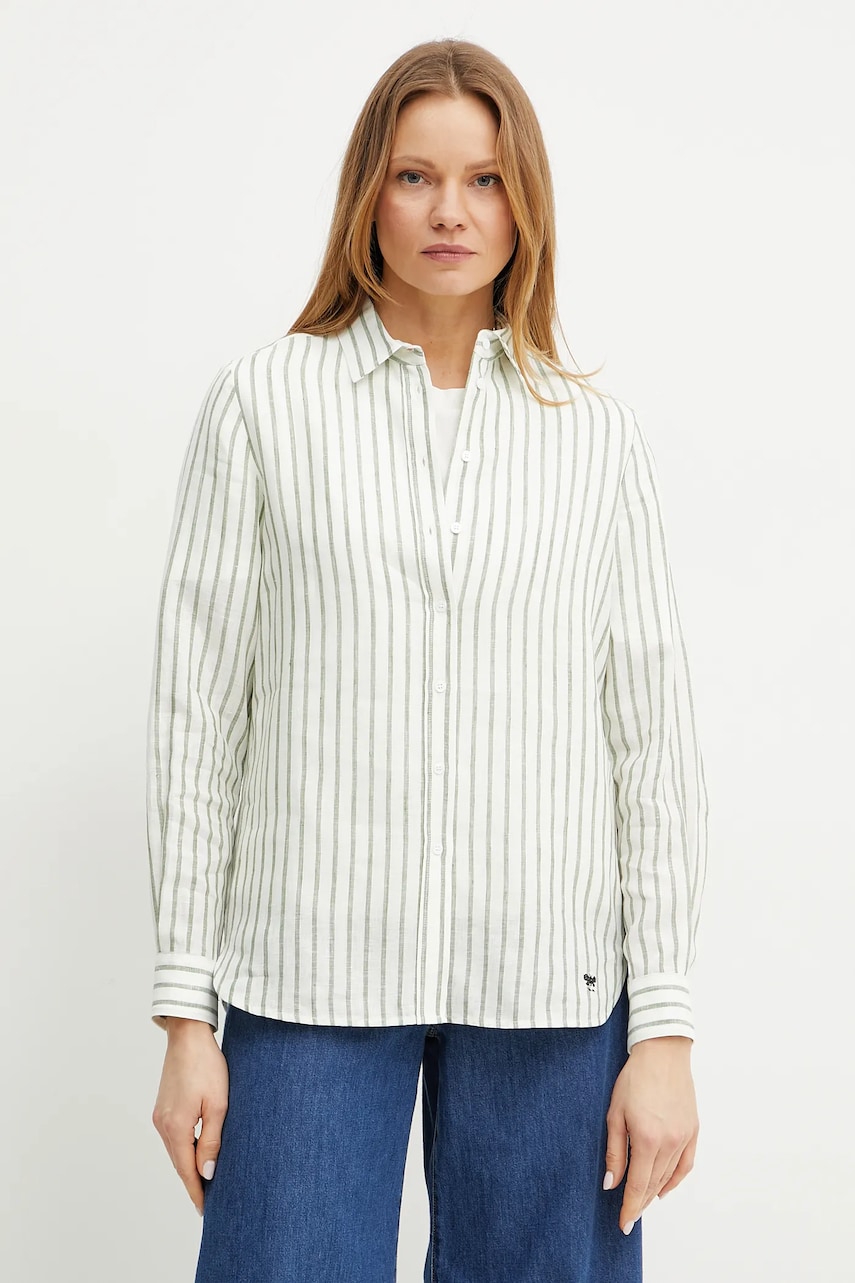 Weekend Max Mara cămașă de in femei, culoarea alb, cu guler clasic, regular, 2515111052600