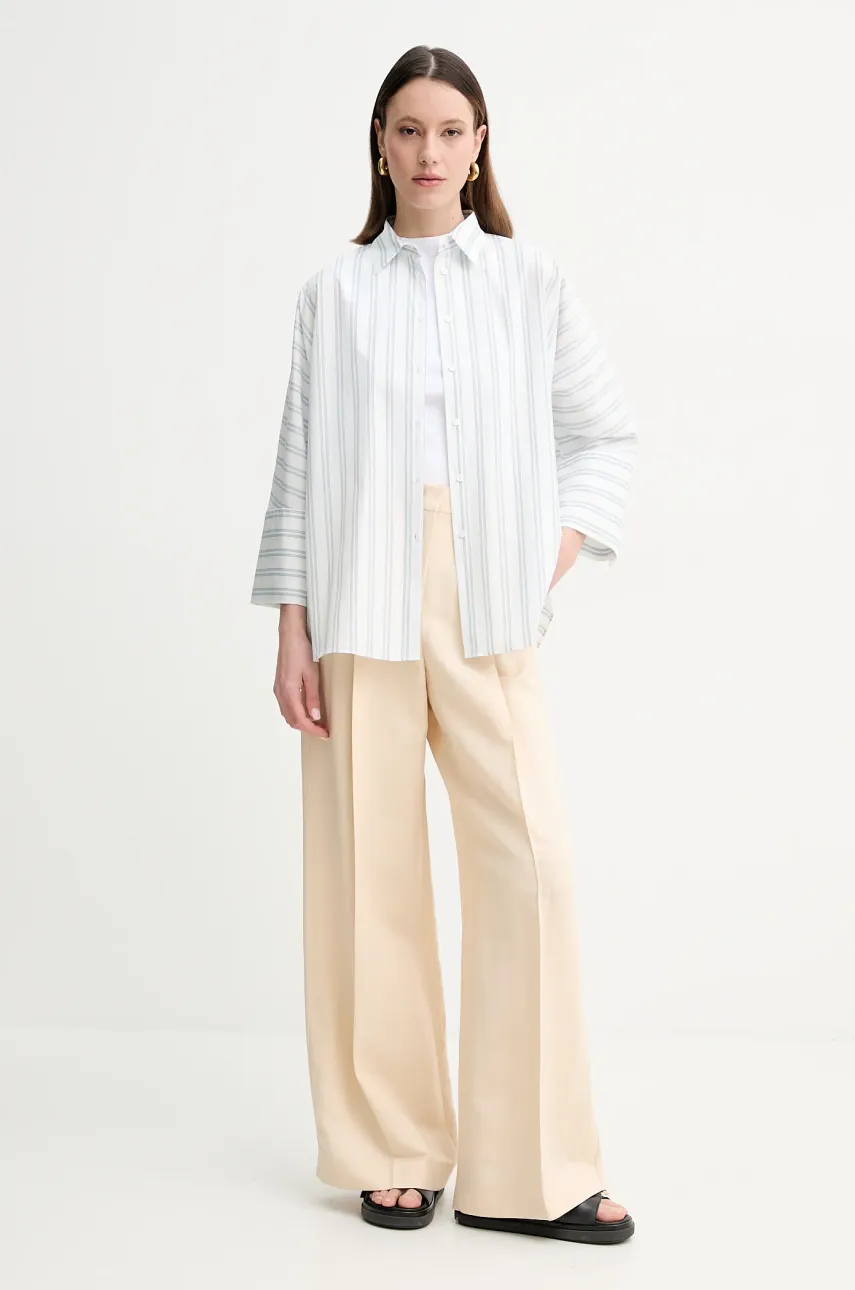 Хлопковая рубашка Weekend Max Mara женская цвет бежевый relaxed классический воротник 2515111092600 Хлопковая рубашка Weekend Max Mara женская цвет бежевый relaxed классический воротник 2515111092600