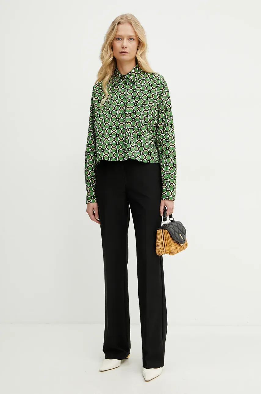 Хлопковая рубашка Weekend Max Mara женская цвет зелёный relaxed классический воротник 2515111112600 Хлопковая рубашка Weekend Max Mara женская цвет зелёный relaxed классический воротник 2515111112600
