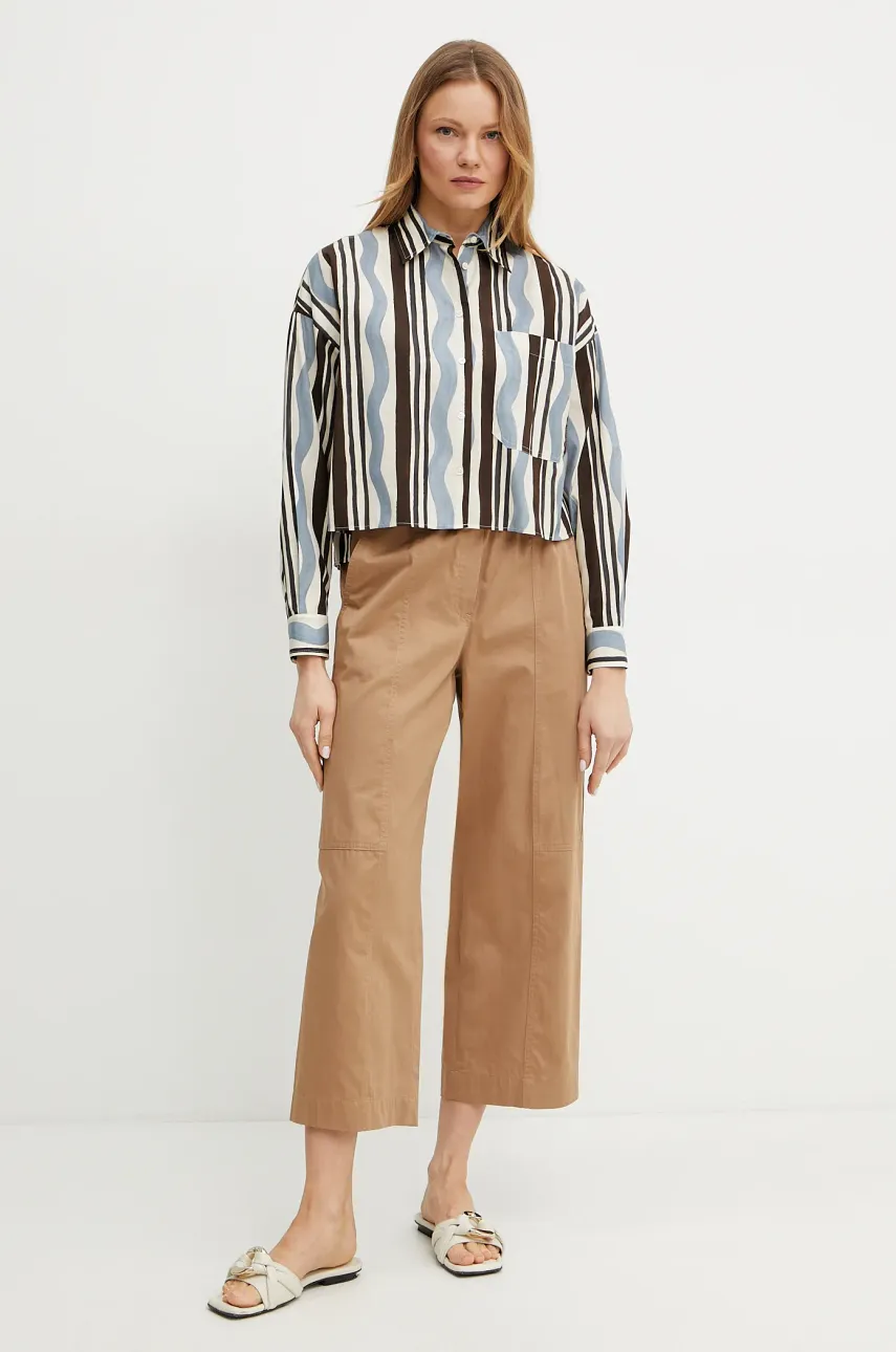 Хлопковая рубашка Weekend Max Mara женская цвет коричневый relaxed классический воротник 2515111112600 Хлопковая рубашка Weekend Max Mara женская цвет коричневый relaxed классический воротник 2515111112600