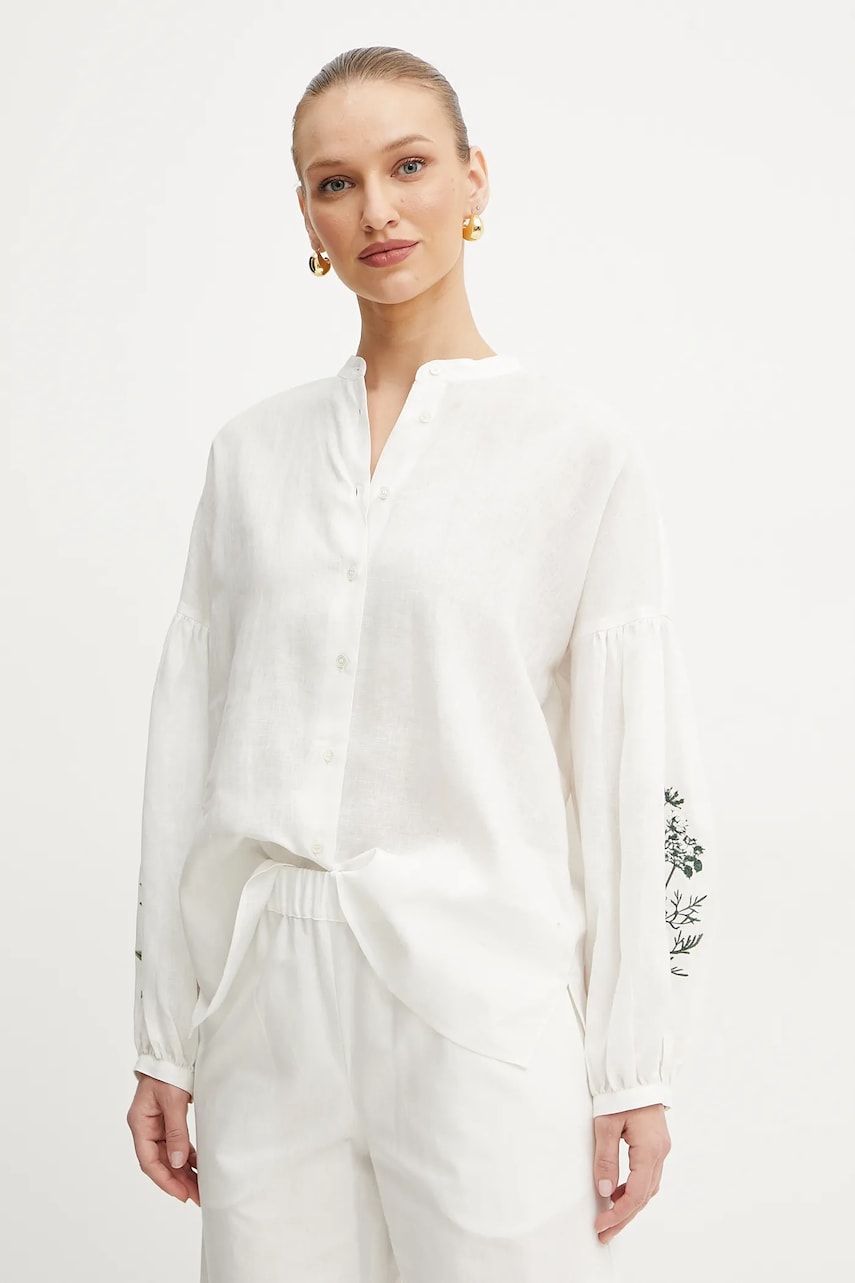 Weekend Max Mara cămașă de in femei, culoarea alb, regular, 2515111122600 Weekend Max Mara cămașă de in femei, culoarea alb, regular, 2515111122600