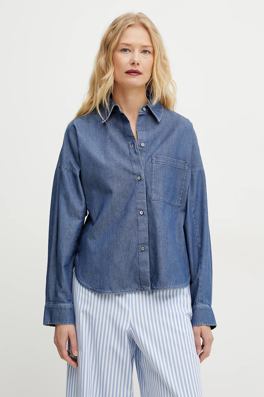 Weekend Max Mara cămașă femei, culoarea bleumarin, cu guler clasic, relaxed, 2515111152600