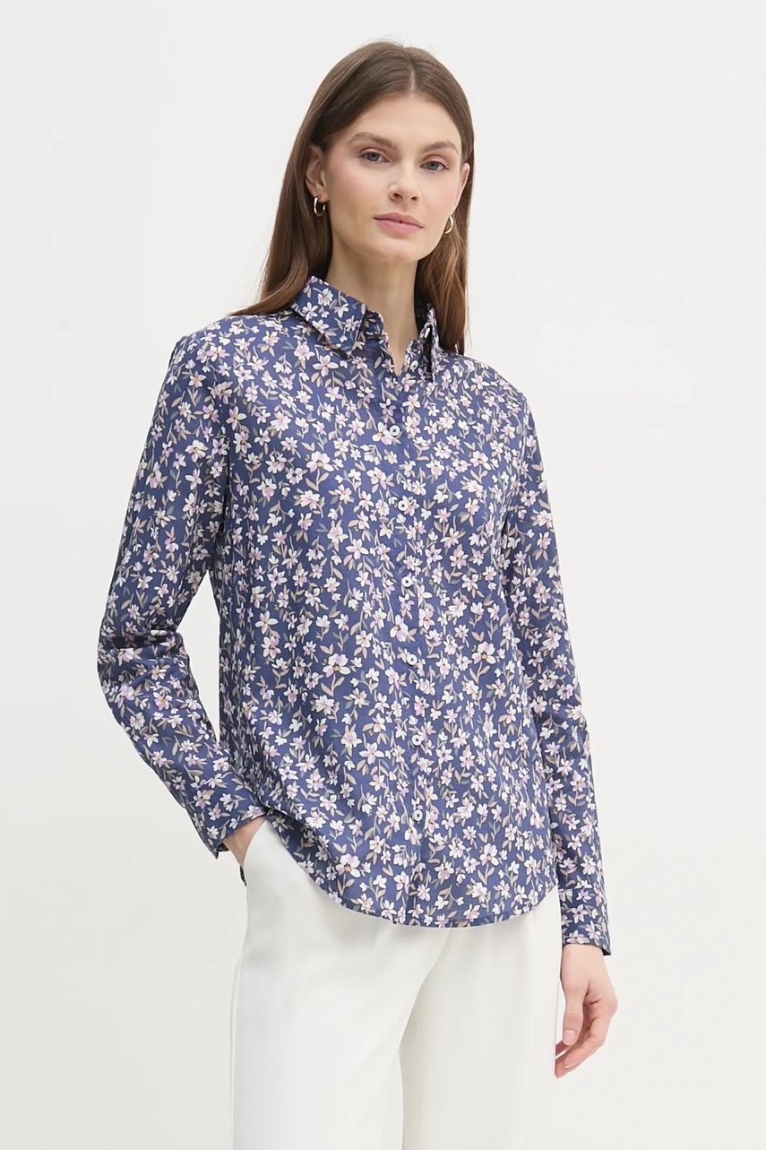 United Colors of Benetton camasa femei, culoarea albastru marin, cu guler clasic, regular, 5Q6SDQ0AY