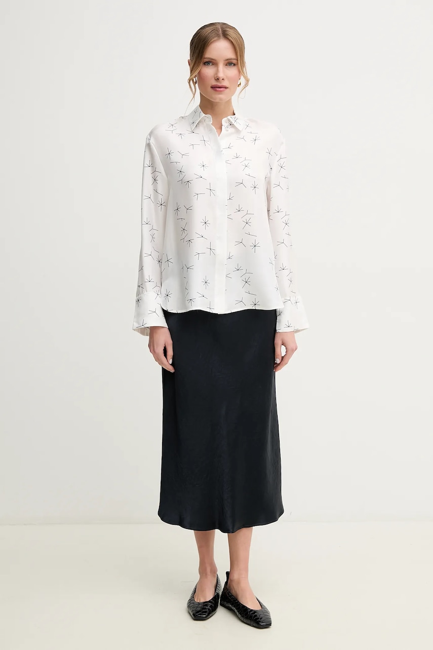 Шелковая рубашка MM женская цвет белый relaxed классический воротник 2516111037600 Шелковая рубашка MM женская цвет белый relaxed классический воротник 2516111037600